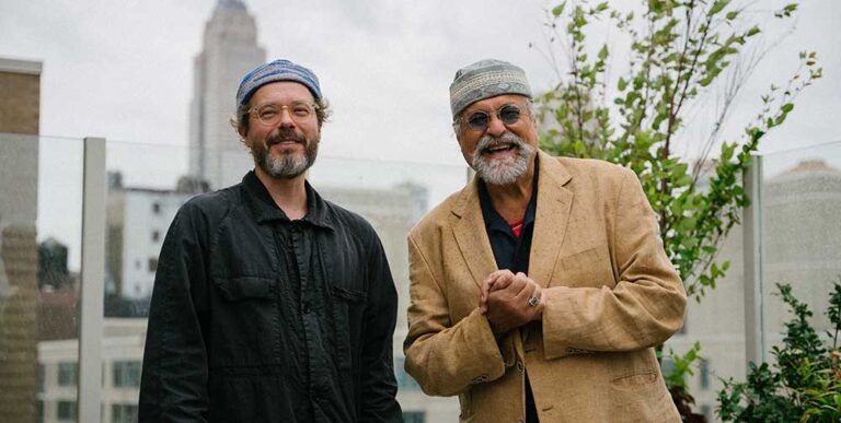 Portrait of jazz musicians Jakob Bro and Joe lovano.