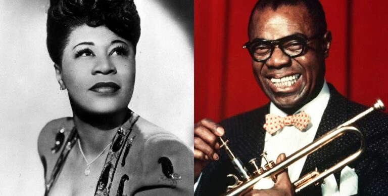 Portraits of Ella Fitzgerald and Louis Armstrong