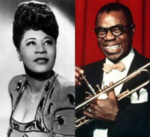 Portraits of Ella Fitzgerald and Louis Armstrong